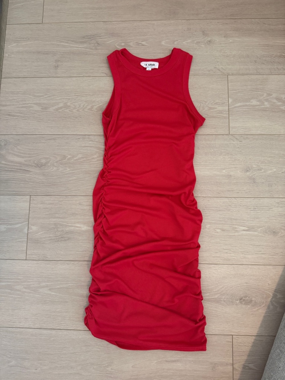 HL Affair Red Ruched Tank Midi Dress